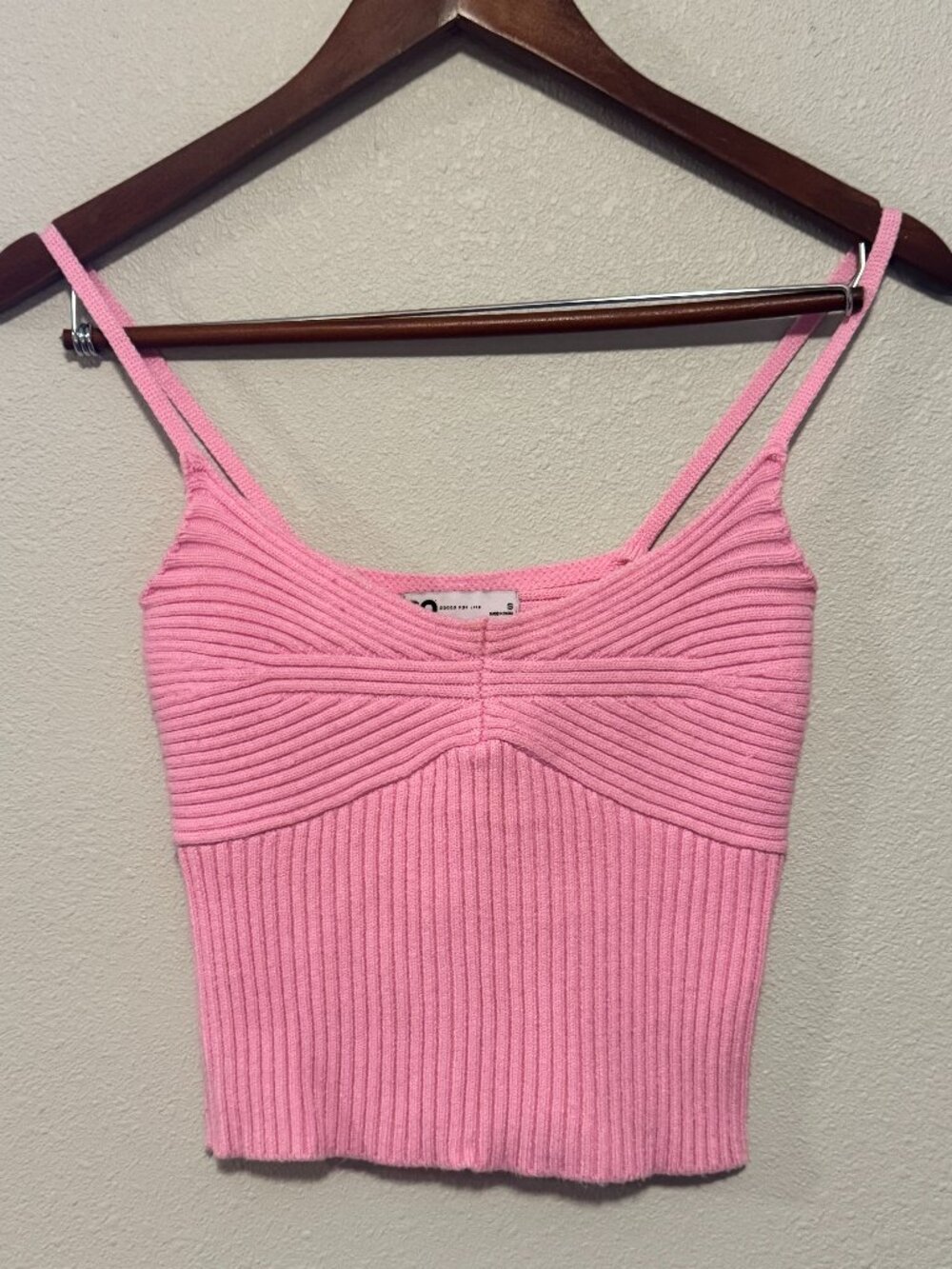 SO Goods for Life Pink Ribbed Knit Crop Tank Top Size Small Spaghetti Strap Bust